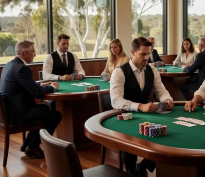 Custom poker room with daylight, leather seating and ivory felt at The Marble Parlour