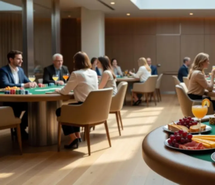 Daylight poker gallery view with chip stacks and gourmet boards at The Marble Parlour