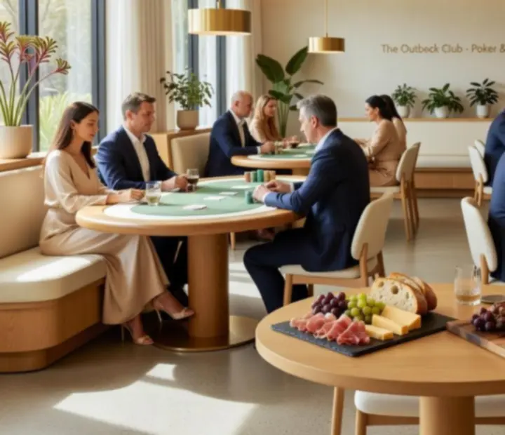 Sunlit poker table set with charcuterie and drinks in an Australian dining room