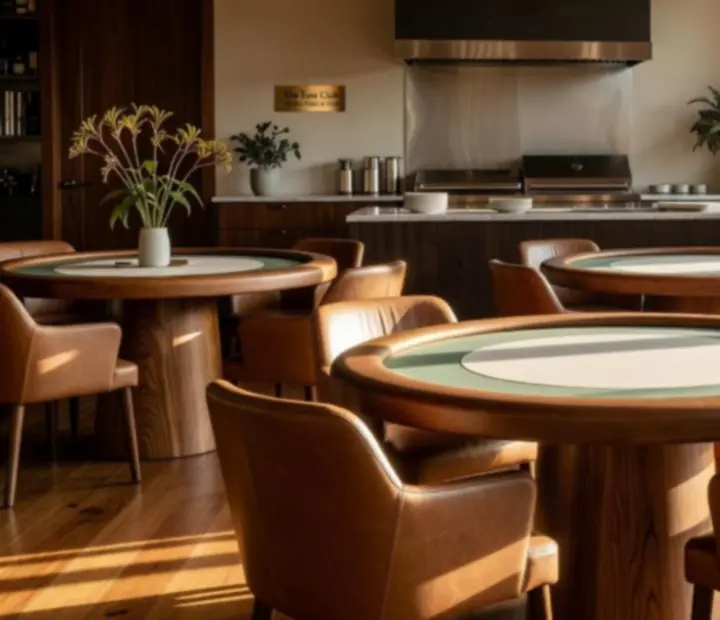 Sunlit poker tables with artisan dining at The Marble Parlour
